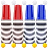 AOLUXLM Plastikbecher Set, Red Cups 473ml 16oz Becher, Mehrwegbecher, 50 Rote Becher + 50 Blaue Becher, Partybecher für Geburtstagsfeier, Hochzeit im Freien, Camping