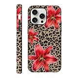Krdvekm Handyhülle für iPhone 15 Pro hülle 6,1'', Aesthetic Leo Leopard Blume Rot Frauen Mädchen Muster 2 in 1 Case Silikon Schutzhülle Leoprint Design Bumper Kratzfest Cover, 01