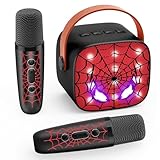 Braxel Karaoke Anlage Set mit 2 Bluetooth Mikrofonen Kinder, Spider Kinder Weihnachten Geschenk Junge 3-12 Jahre Karaoke Maschine Kinder Spielzeug Junge 3-12 Jahre Mikrofon Bluetooth Microphone