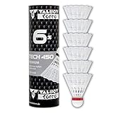Talbot Torro Badminton Ball Tech 450, 6er Dose, Farbe: Weiß, Geschwindigkeit: Rot/Schnell, Premium-Nylonfederball, Federball Shuttle, Nylonshuttles, für Indoor & Outdoor Federball & Badminton