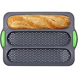 'Baguette Backform aus Silikon – Hochwertiges Baguetteblech mit Drei Schlitzen, Perfekt zum Backen von Baguettes, Hotdogs und Brot, Antihaft Silikon Backform mit Wellenrillendesign'