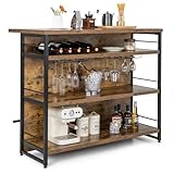 GIANTEX Hausbar Theke Bar, Barschrank mit 4 offenen Ablagen, Bartisch Küchen Tresentisch mit Weinregal & Gläserhalter, Küchenregal Küchentheke 120 x 60 x 101 cm, Küchenbar Küchentresen