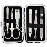 DREI SCHWERTER Germany Nagelpflegeset 'Lucca' 5-tlg. Maniküre Pediküre Reise Etui Set Nagelset Nagelnecessaire, Stahlinstrumente Markenqualität, Maniküreset Echt Leder Geschenk Box (LAC)