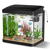 15L Aquarium Komplettset, GuKKK Nano Aquarium Stabiles Einsteigerbecken mit LED-Beleuchtung und Eingebautem Filtersystem, für Fisch, Aquariu Becken stoßfest,Schwarz