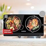 Klarstein Glaskeramik Kochfeld, Einbau-Kochfeld mit 2 Platten, 2400 W Elektro Kochfeld zum Kochen, Modernes Glaskeramikkochfeld, Glaskeramik Herdplatte mit 2 Kochfelder, Einbau Kochfeld Keramik