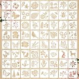 64 Stück Blumen Schablone, DIY Malschablonen Set für Wandgestaltung – Vogel, Schmetterling, Libelle, Blume – Wiederverwendbare Vorlagen für Wandgestaltung, Scrapbooking und Deko (7,6 x 7,6 cm)