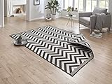 NORTHRUGS In- und Outdoor Teppich Palma 160x230cm-Wendeteppich Wetterfest Modernes Design Zick-Zack Muster Läufer für Balkon Terrasse Garten Wintergarten Wohnzimmerteppich Wasserfest in Schwarz Creme