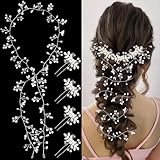 5 x Braut-Haarschmuck, extra lang, Perlen, Mitte des Jahrhunderts, moderner Stil, Rattan-Haarnadel-Zubehör (Silber)