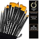 Pinturale Pinselset Acrylfarben für Profis | Acrylic & Oil Masters | 12-Teiliges Pinsel Set für Acrylfarben und Öl | Pinsel Acrylfarbe, Acryl Pinsel, Ölpinsel, Pinselset Malen, Künstlerpinsel