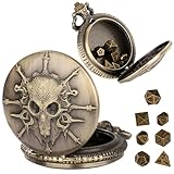Mini DND Würfel Set, Steampunk, Hexenmeister, Taschenuhrgehäuse, 7-teiliges Polyedrisches Metall, D&D Würfel Set, DND Geschenke mit Geschenkbox, Rollenspiel Brettspiel Zubehör Würfel, Bronze