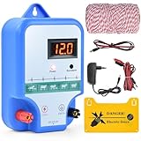 Weidezaungerät mit Weidezaun Seil 200 m,230V Elektrischer Weidezaun 2Joule Output,12kV 15KM Elektrozaun für hunde hühner pferde Ochse Schaf Schwein Geflügel,Vieh,Steuergerät zum Schutz von Gärten
