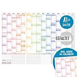 Häfft® XXL Wandkalender Schuljahr 2024/2025 A1+ 'Rainbow' 89 x 63 cm groß, gefaltet/gefalzt - Schuljahreskalender, Schuljahresplaner für die Wand - nachhaltig & klimafreundlich