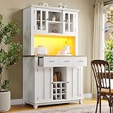 Moimhear Küchenschrank, Hochschrank Küchenbuffet, Vitrinenschrank, Buffetschrank mit Verstellbaren Ablagen, Sideboard mit LED-Beleuchtung, Buffetschrank (Weiß + weiße Schublade)