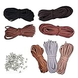5m x 3mm Lederschnur, 7 Stück Faux Veloursleder Lederband + 100 Stück Schnurenden, Lederriemen für Ketten Halskette Traumfänger DIY Schmuck Kunsthandwerk