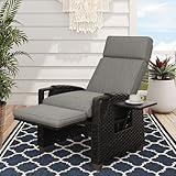 Grand patio Relaxliege Liegesessel mit Sitzkissen Armlehnensessel Verstellbare Rückenlehne Rattan Sonnenliege für Innen, Außeneinsatz, Dunkelgrau -Dunkel Grau Sitzkissen & Braun Rattan