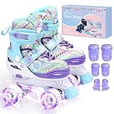 Rollschuhe Kinder Verstellbar Mädchen Rollerskates, Größe 26-37 Mit 6er Kinder Protektoren Set und Led Leuchtenden Rädern für Mädchen1 Pair