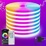 Neon Led Strip 10M RGB, Led Streifen mit APP Steuerung Fernbedienung, IP65 Outdoor Wasserdichte Flexible LED Leiste, 24V LED Band Lichtschlauch Außen Innen Musik Sync DIY für Zimmer Raum Wand Gaming