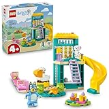 LEGO Bluey Playground Fun with Bluey and Chloe - Toy for 4+ Year Old Girls & Boys - incl. 2 Minifigures, a Functional Pink See-Saw, Slide, Climbing Frame & 3 Plants - Gift for TV Show Fans - 11201