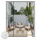 Magnet Fliegengitter Tür, Insektenschutz Balkontür Automatisches Schließen, Fliegengitter Doppeltür für Balkontür Wohnzimmer Terrassentür-Black||355x215cm(140x85in)