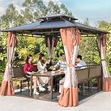 Stabiler Metall-Pavillon mit Dach aus Polycarbonat, ideal für Terrasse, Garten und Rasen, Outdoor-Unterstand mit Moskitonetz