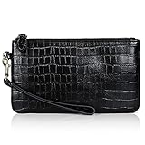 befen Echtleder Handtasche Clutch Bag Damen RFID-Blockierung Wristlet Portemonnaie Geldbörse mit Reißverschluss & Abnehmbare Handgelenk für Abend, Urlaub, Schwarz Krokodildruck