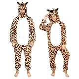 ORIENTOOLS Unisex Erwachsene Pyjama Schlafanzug, Plüsch Damen Herren Onesie Jumpsuit Einhorn Tier Kostüm Halloween Karneval Kostüm (DE/NL/SE/PL, Alphanumerisch, XL, Regular, Regular, Giraffe)