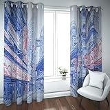 UIRINGART Blau-weiße asiatische Straßenkunst Verdunkelungsvorhänge für Wohnzimmer Traditionelle Gassenskizzen-Vorhänge für Cafe 2 Paneele B140xH160cm