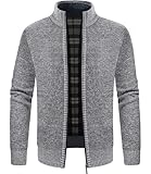 GLESTORE Strickjacke Herren Trachtenjacke Cardigan Fleecejacke Strickjacken für Herren Strickfleecejacke Hell Grau XL