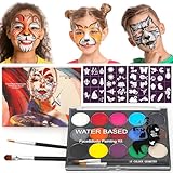 Kinderschminke Set, Kinder Schminken mit 15 Bodypainting Farben, Gesichtsschminke Kinder, Face Paint mit 2 Pinsel und 4 Tattoo Vorlagen für Theaterschminke Fasching Halloween Karneval Schminke