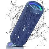 RIENOK Bluetooth Lautsprecher mit Licht Bluetooth 5.3 Musikbox Bass Kabellos Box mit IPX7 wasserdicht Stereo Sound Tragbar Blau