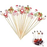 Weihnachts-Cocktailspieße, Schneemann, Weihnachtsmann, Elch, Weihnachtsbaum, Bambus-Zahnstocher, Lebensmittel-Obstspieße, Cocktail-Zubehör für Getränke, Obst, Dessert, Vorspeisen (gemischte D)