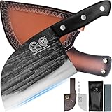 XYJ 6 Zoll serbische Kochmesser mit Scheide, handgefertigt geschmiedet Outdoor Camping Küche Metzger Messer, Gemüse Kochen Fleisch Hackmesser Weihnachtsgeschenke für Frauen Männer Geschenke