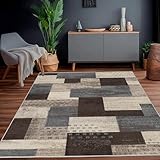 Calinline Moderne Geometrische Patchwork Indoor Wohnzimmer Teppich, Blau 160x230 cm Große Teppiche Rockwood Sammlung Böden Dekor für Schlafzimmer, Blau Taupe Weich Kurzflor Waschbar Teppich Gegend