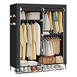 SONGMICS Kleiderschrank, Stoffschrank für Schlafzimmer, Schrank mit Kleiderstange, Ablagen, Seitentaschen, groß, 3 Hängefächer, 45 x 127 x 180 cm, schwarz RYG010BZ02