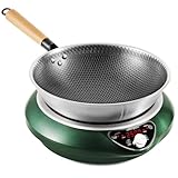 Abangdun Wok Induktionskochfeld, 2500W induktionskochplatte mit Wok 12 Heizstufen Kochplatte Induktion Temperaturbereich 60-240°C, LED Display, 18-Stunden-Timer, 190-275V