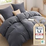 BEDSURE Bettwäsche 135x200 4teilig Bettbezug - Weiche Baumwollähnlich Bettwäsche-Set 135 x 200 cm 2er Set mit 2 Kissenbezüge 80x80 cm, ÖKO-TEX Deckenbezug Bedding Anthrazit Grau mit Reißverschluss