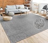 Paco Home Teppich Wohnzimmer Schlafzimmer Esszimmer Kurzflor Moderne Optik Einfarbig Pastell, Grösse:200 cm Quadrat, Farbe:Anthrazit