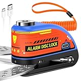 ZEXMTE Bremsscheibenschloss, Wiederaufladbar Motorrad Schloss Alarm 120db mit 1.8m Rückrufkabel,Verstärkt, Wasserdicht Hochsicherheits Scheibenbremse für Moto, Fahrrad, Scooter