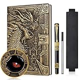 DND Dragon Notizbuch 3D geprägtes Ledertagebuch A5 Antigue Reisetagebuch mit Pen&Pen Sleeve,D&D Daily Diary Lined Writing Notebook(Bronzedragon)