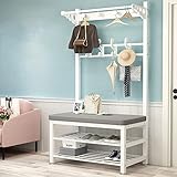 angroups Garderobenständer,Metall Garderobe, Kleiderständer mit Schuhregal, freistehende Garderobe, Hall Garderobe mit 11 Haken, Metallrahmen, für Flur Schlafzimmer (100X33X172CM)