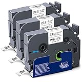 3x XemaX Schriftband Kompatibel für Brother P-touch Bänder 12mm TZe-231 TZe 0,47'' Etikettenband für Brother Beschriftungsgerät PT-1010 H105 D600 H100R H110 H101C H100LB H200 D400, Schwarz auf Weiß