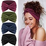 Tumurup 4 Pcs Haarband Damen Dünn, Stirnband Damen Sport - Breite Elastische Weiche Haarbänder für Yoga, Fitness & Kosmetik - Headband Haarschmuck Summer (Schwarz, Lila, Grün, Blau)