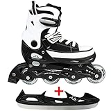 Cox Swain Sneak 2in1 größenverstellbare Kinder Inline Skates und Schlittschuhe mit PU Gummirollen sowie ABEC 5 Kugellagern: Black - L (40-43)
