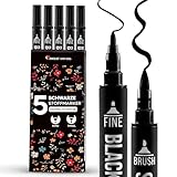 Zenacolor 5 Schwarze Textilfarbe Waschmaschinenfest mit Doppelspitze Permanent für Kleidung - Textilstifte zum Personalisieren von T-Shirts, Taschen, Hüten, Leinwänden und Textilien