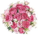 Mkono Künstliche Pfingstrosen, kleine Seidenblumen für Heimdekoration, Innenbereich, 4 Bündel, künstlicher Blumenstrauß, künstliche Blumenarrangements, Esstisch, Tafelaufsätze für Küche, Braut,