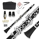 Yinfente Professionelle B flache Klarinette, Ebonitholz, 2 Fässer, mit Tasche, Stoff, Zubehör (schwarz)
