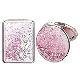 Yngffb Taschenspiegel, 2 Stücke Taschenspiegel Klappbar, Mini Spiegel, Taschenspiegel Klappbar, Handspiegel Klein Geeignet Für Die Reise, Nehmen Sie Es Mit (Rosa Anzug)
