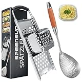 SPEENSUN Spätzlehobel+Schöpflöffel [Topf Ø von 16-30cm] mit Gummigriff Spülmaschinenfest,Spätzlereibe aus hochwertigem Edelstahl,Spätzlesieb ideal für selbstgemachte Spätzle&Knöpfle