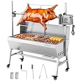 VEVOR Drehspießgrill 38 W Spanferkelgrill Lammgrill Holzkohlegrill (94 cm Grilllänge) mit 60 kg Tragkraft & 7-facher Höhenverstellung & Schutzblech, Edelstahl-Elektrogrill-Set für Camping Outdoor