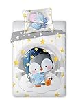 Kinderbettwäsche 100x135 cm aus 100% Baumwolle Weiche & Farbenfrohe | Baby Bettwäsche Perfekt für Mädchen und Jungs | Hochwertige und pflegeleichte Bettwäsche Kinder mit Reißverschluss | Pinguin 006